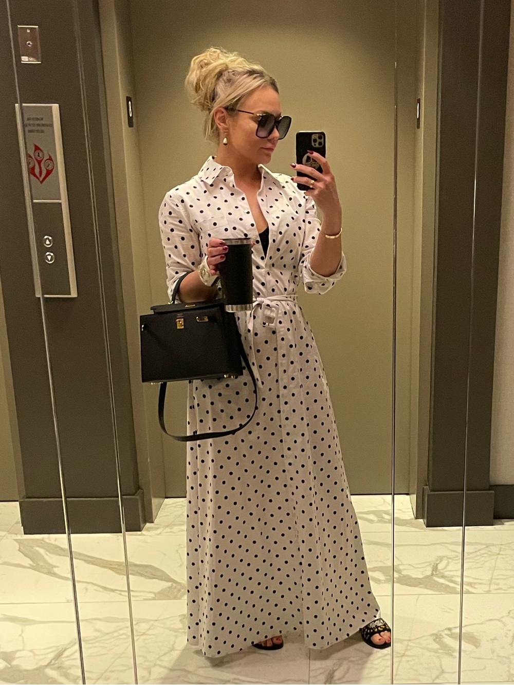 STAUD White Maxi Dress with Black Polka Dots sold out